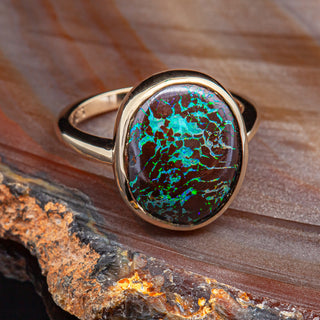 Aqua Australian Boulder Opal Ring in Yellow Gold by World Treasure Designs