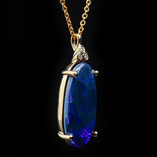 Australian Blue-Purple Black Opal Necklace with Diamonds in Yellow Gold by World Treasure
