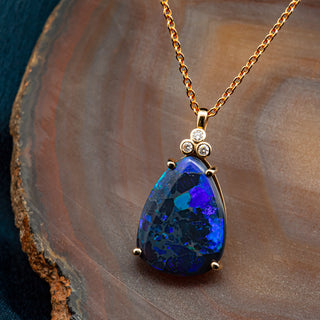 Diamond and Australian Blue-Purple Opal Necklace in Yellow Gold by World Treasure Designs