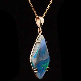 Australian Blue-Green Black Opal Pendant in Yellow Gold by World Treasure Designs