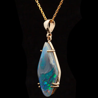 Australian Blue-Green Black Opal Pendant Necklace in Yellow Gold by World Treasure Designs