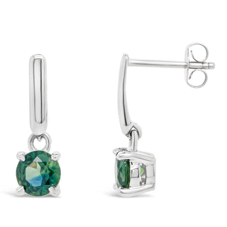 Australian Blue-Green Parti Sapphire Drop Earrings in White Gold by World Treasure Designs