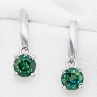 Australian Blue-Green Parti Sapphire Earrings in White Gold by World Treasure Designs