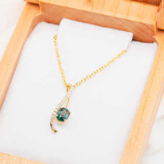 Australian Blue-Green Parti Sapphire Necklace with a Twist in Yellow Gold by World Treasure Designs
