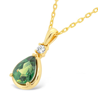 Australian Green-Blue Parti Sapphire Pear Cut Pendant with Diamond in Yellow Gold by World Treasure Designs