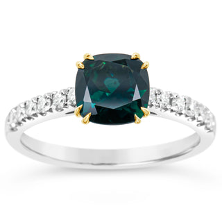 Australian Blue Parti Sapphire Ring with Diamond Band in White and Yellow Gold by World Treasure Designs