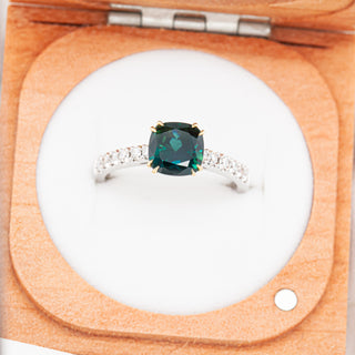Australian Blue Parti Sapphire and Diamond Band Ring in White and Yellow Gold by World Treasure Designs