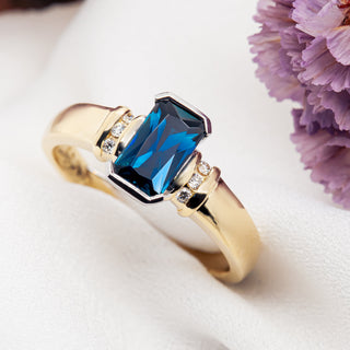 Australian Blue Sapphire Radiant Cut in White and Yellow Gold by World Treasure Designs
