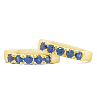 Australian Blue Sapphire Huggie Hoop Earrings in Yellow Gold by World Treasure Designs