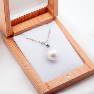 Australian Blue Sapphire and South Sea Pearl Necklace in White Gold by World Treasure Designs