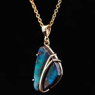 Australian Boulder Opal Necklace with Yellow Gold Accent by World Treasure Designs