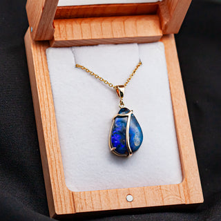Australian Boulder Opal Necklace with Yellow Gold Accent in Yellow Gold by World Treasure Designs