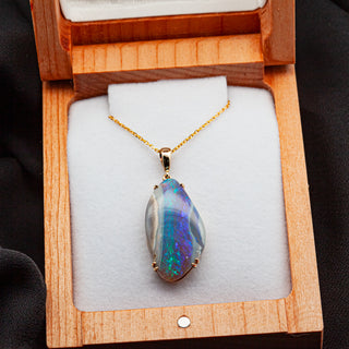 Australian Crystal Blue-Green Black Opal Necklace in Yellow Gold by World Treasure Designs