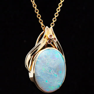 Australian Crystal Opal Necklace with Gum Nuts from Eucalyptus Tree in Yellow Gold by World Treasure Designs