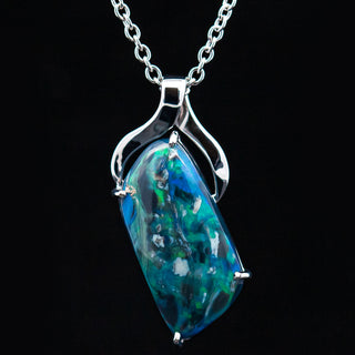 Australian Fossil Wood Opal Pendant in White Gold by World Treasure Designs