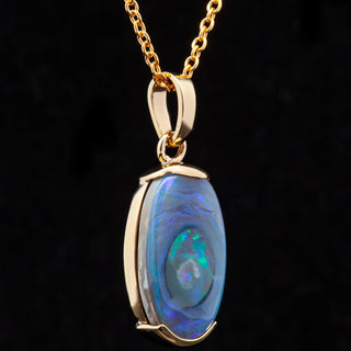Australian Free form Fossil Black Opal Necklace in Yellow Gold by World Treasure Designs