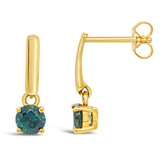 Australian Blue-Green Parti Sapphire Drop Earrings set in Yellow Gold by World Treasure Designs