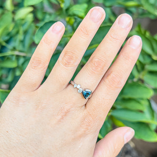 Australian Green-Blue Parti Tri Cut Sapphire Ring with Band of Diamonds in White Gold by World Treasure Designs