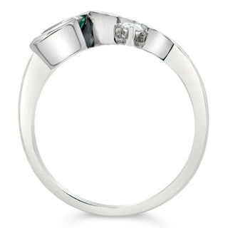 Australian Green-Blue Parti Sapphire Ring Tri-Cut with Diamonds on a Wavy Band in White Gold by World Treasure Designs