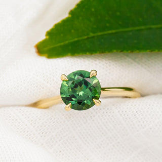Australian Green Parti Round Sapphire Ring in Yellow Gold by World Treasure Designs