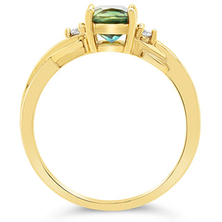Australian Green Parti Sapphire Ring with Diamonds in Yellow Gold by World Treasure Designs