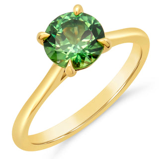 Australian Green Parti Round Sapphire Ring in Yellow Gold by World Treasure Designs