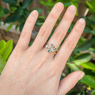 Australian Green Sapphire Ring with two Diamonds in Yellow and White Gold by World Treasure Designs