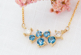 Australian Icy Blue Sapphire and Diamond Cluster Pendant in Yellow Gold by World Treasure Designs