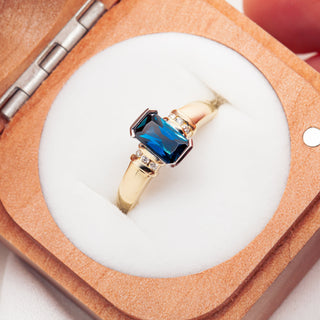 Australian Radiant Cut Blue Sapphire and Diamond Ring in Yellow Gold by World Treasure Designs
