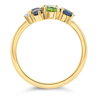 Australian Sapphire Cluster Ring with a Diamond in Yellow Gold by World Treasure Designs