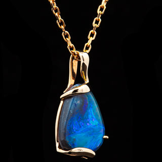 Australian Semi-Black Opal Necklace in Yellow Gold by World Treasure Designs