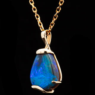 Australian Semi-Black Opal Necklace with Gold Accent in Yellow Gold by World Treasure Designs