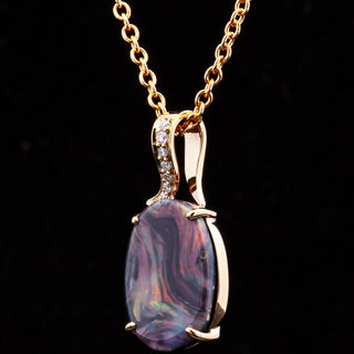 Australian Semi-Black Opal and Diamond Necklace in Yellow Gold by World Treasure Designs