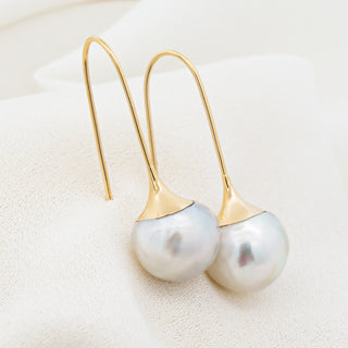 Australian South Sea Pearl Trumpet Earrings in Yellow Gold by World Treasure Designs