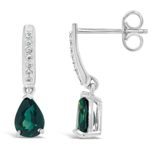 Australian Teal-Blue Parti Pear Cut Sapphire and Diamond Earrings in White Gold by World Treasure Designs