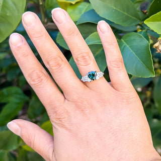 Australian Teal-Blue Tri Cut Sapphire and Marquise Diamond Ring in Yellow and White Gold by World Treasure Designs