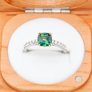 Australian Teal Green Parti Sapphire Ring with Diamonds in White Gold by World Treasure Designs