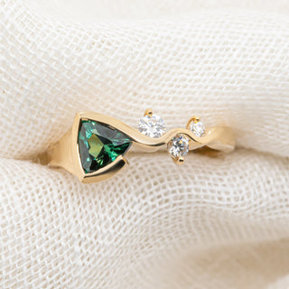 Australian Tri-Cut Green-Blue Parti Sapphire and Diamond Ring in Yellow Gold by World Treasure Designs