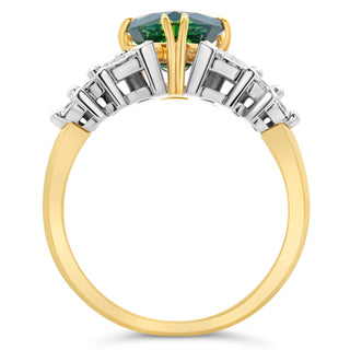 Australian Tri Cut Teal-Blue Sapphire and Diamond Ring in Yellow Gold by World Treasure Designs