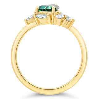 Australian Trilliant Cut Mint Green Parti Sapphire and Diamond Cluster Ring in Yellow Gold by World Treasure Designs