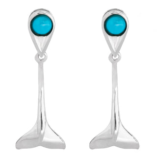 Whale Tail Earrings with Turquoise Stone in Sterling Silver by World Treasure Designs