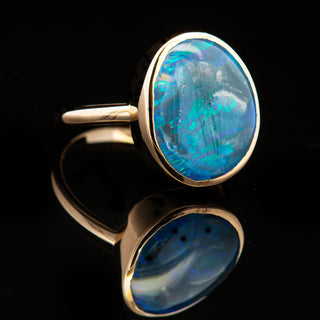 Fossilized Australian Opal Ring in Yellow Gold by World Treasure Designs