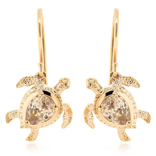 Gold Sea Turtle Gemstone Earrings with Zircon Gemstone by World Treasure Designs