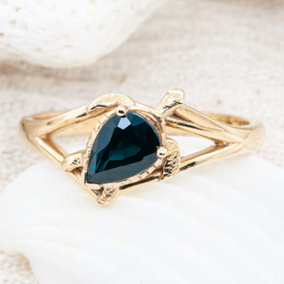 Gold Sea Turtle Ring Australian Sapphire in Yellow Gold by World Treasure Designs