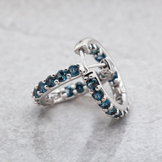 Huggie Hoop Australian Blue Lava Plains Sapphire Earrings in White Gold by World Treasure Designs