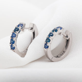 Huggie Hoop Earrings with Australian Blue Sapphires in White Gold by World Treasure Designs
