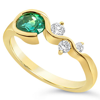 Green Parti Sapphire Ring with Diamonds in Yellow Gold by World Treasure Designs