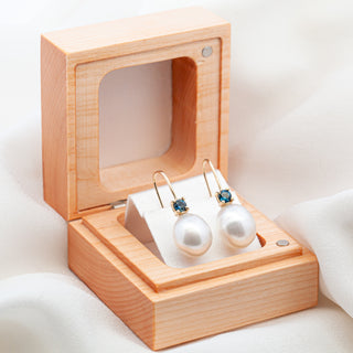 Australian Blue Sapphire Earrings with Pearls in Yellow Gold by World Treasure Designs