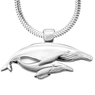 Sterling Silver Humpback Whale Mother and Baby Necklace by World Treasure Designs