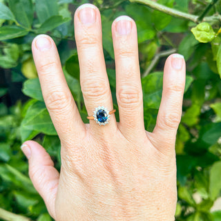 Oval Australian Blue Sapphire and Diamond Ring in Yellow and White Gold by World Treasure Designs